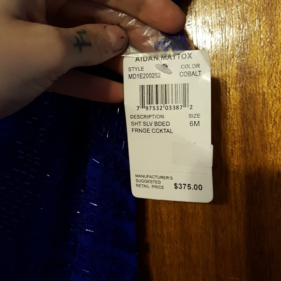 Aidan Mattox Beaded Blue Fringe Cocktail Dress - Picture 3 of 4